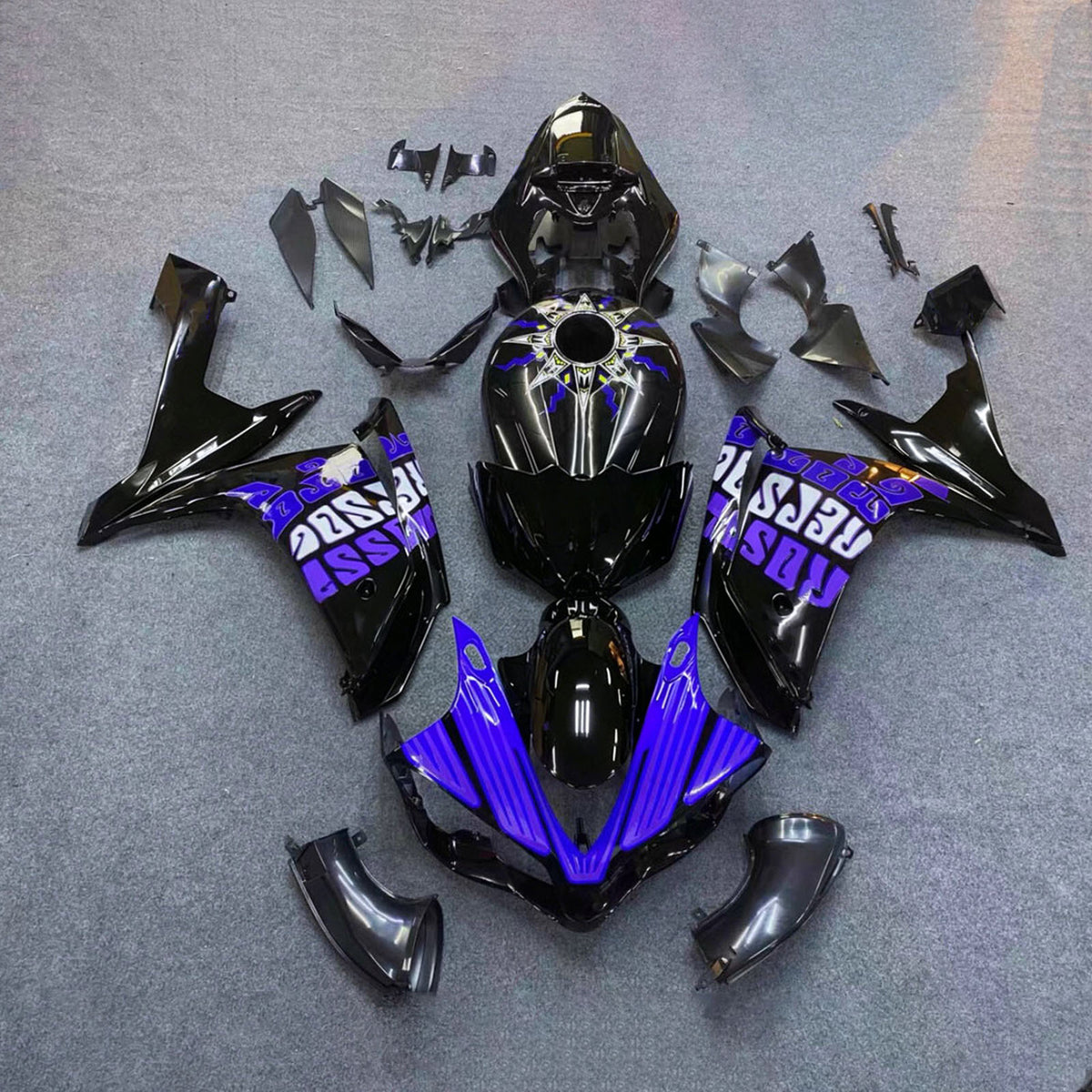 Amotopart 2007-2008 Yamaha YZF-R1 zwart blauw grijze kuipset