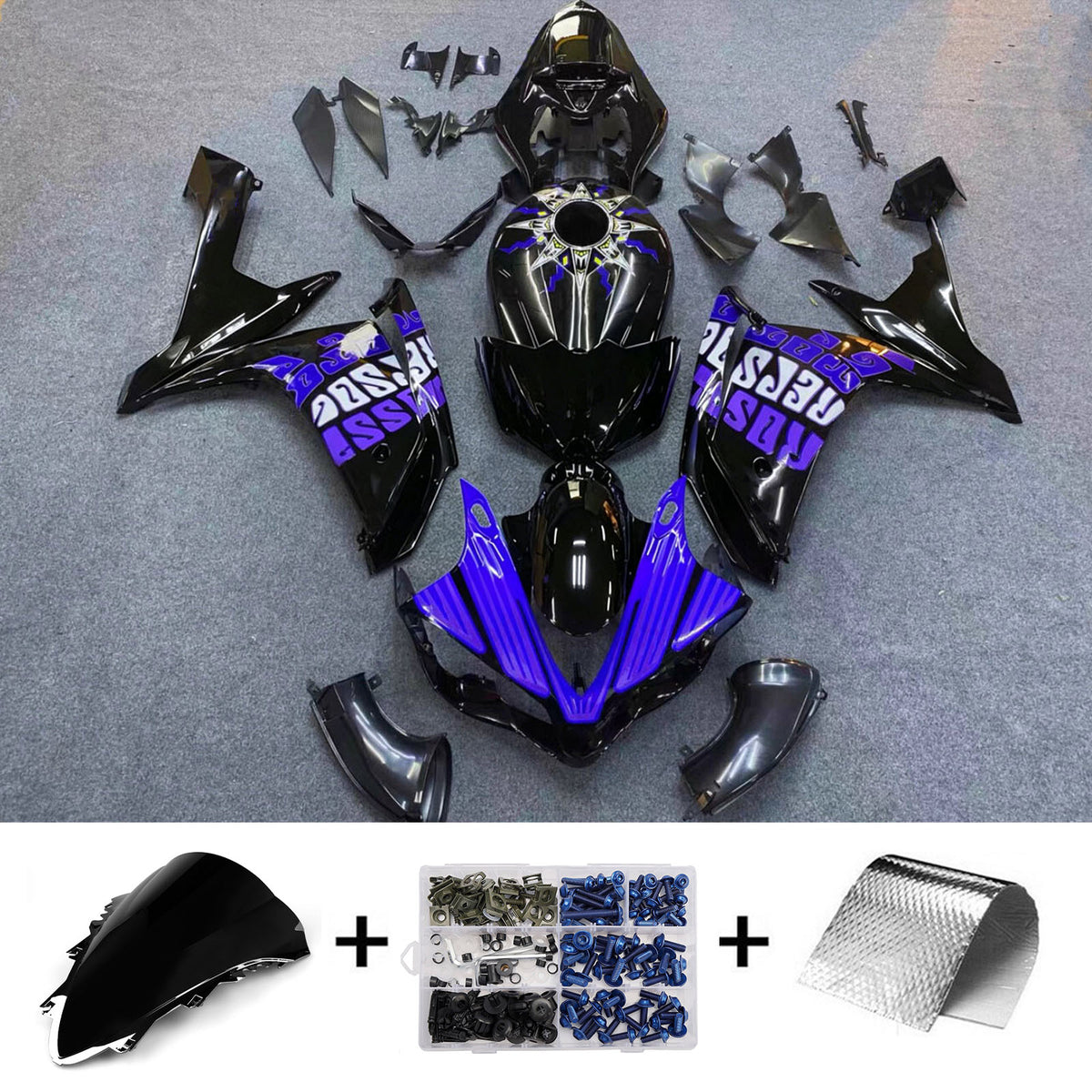 Amotopart 2007-2008 Yamaha YZF-R1 zwart blauw grijze kuipset