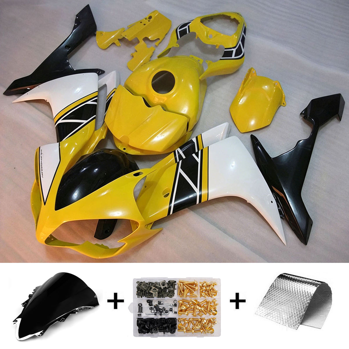 Amotopart 2007-2008 Yamaha YZF-R1 Black Gold Gray Fairing Kit