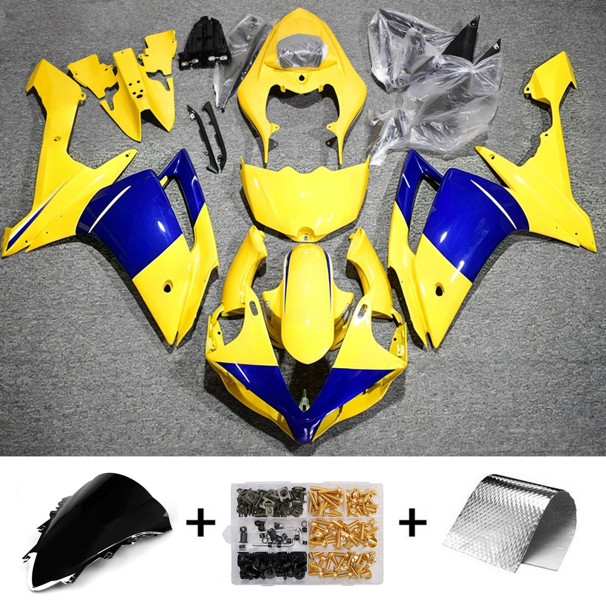 Amotopart 2007-2008 Yamaha YZF-R1 Gold Gray Black Fairing Kit