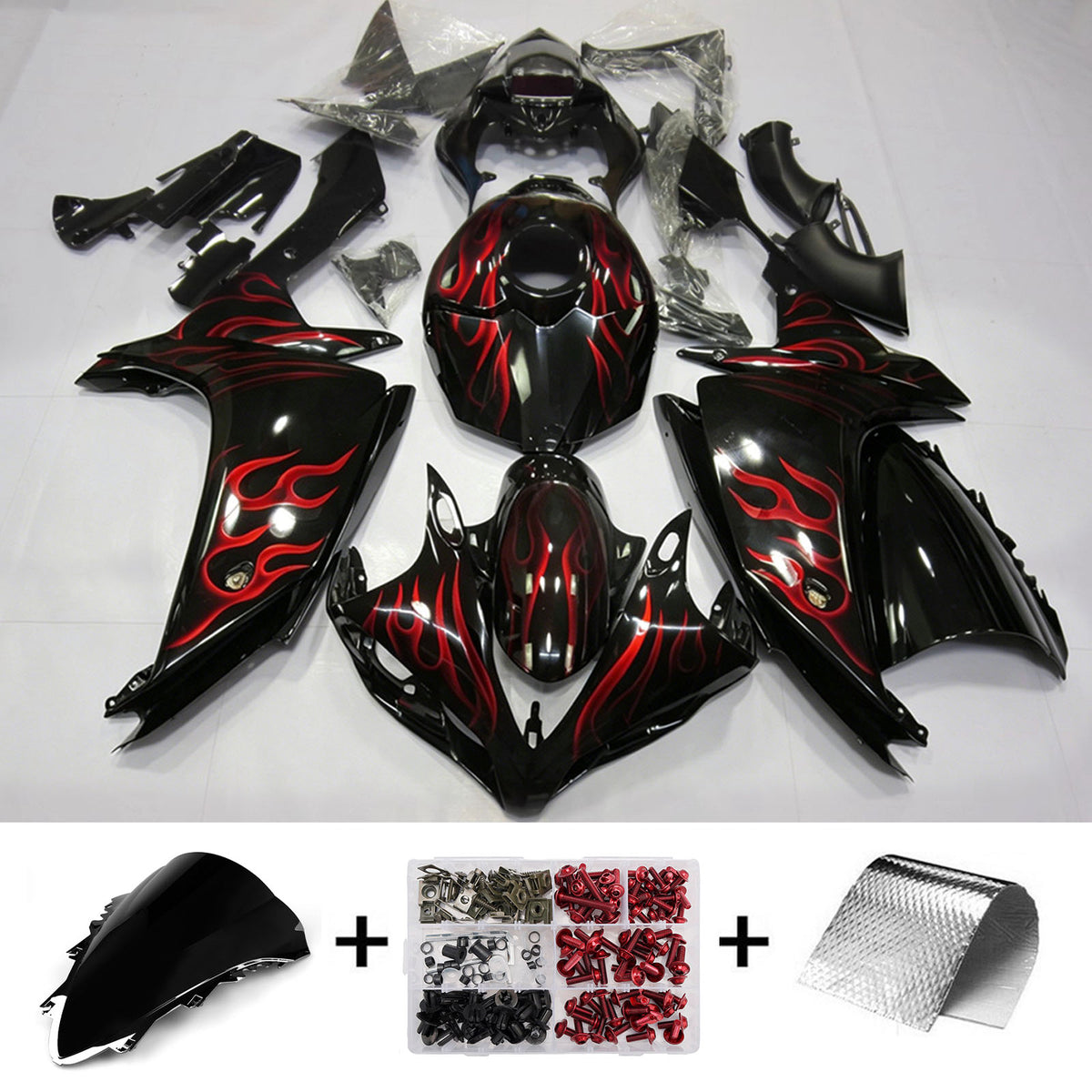 Amotopart 2007-2008 Yamaha YZF-R1 Red Gray Black Fairing Kit