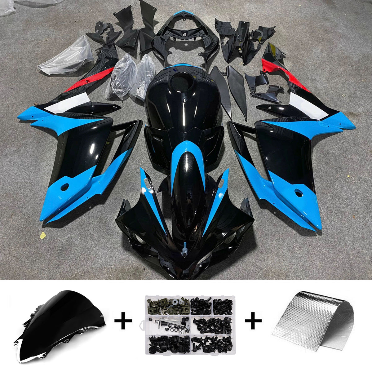 Amotopart 2007-2008 Yamaha YZF-R1 Kit de carénage gris noir