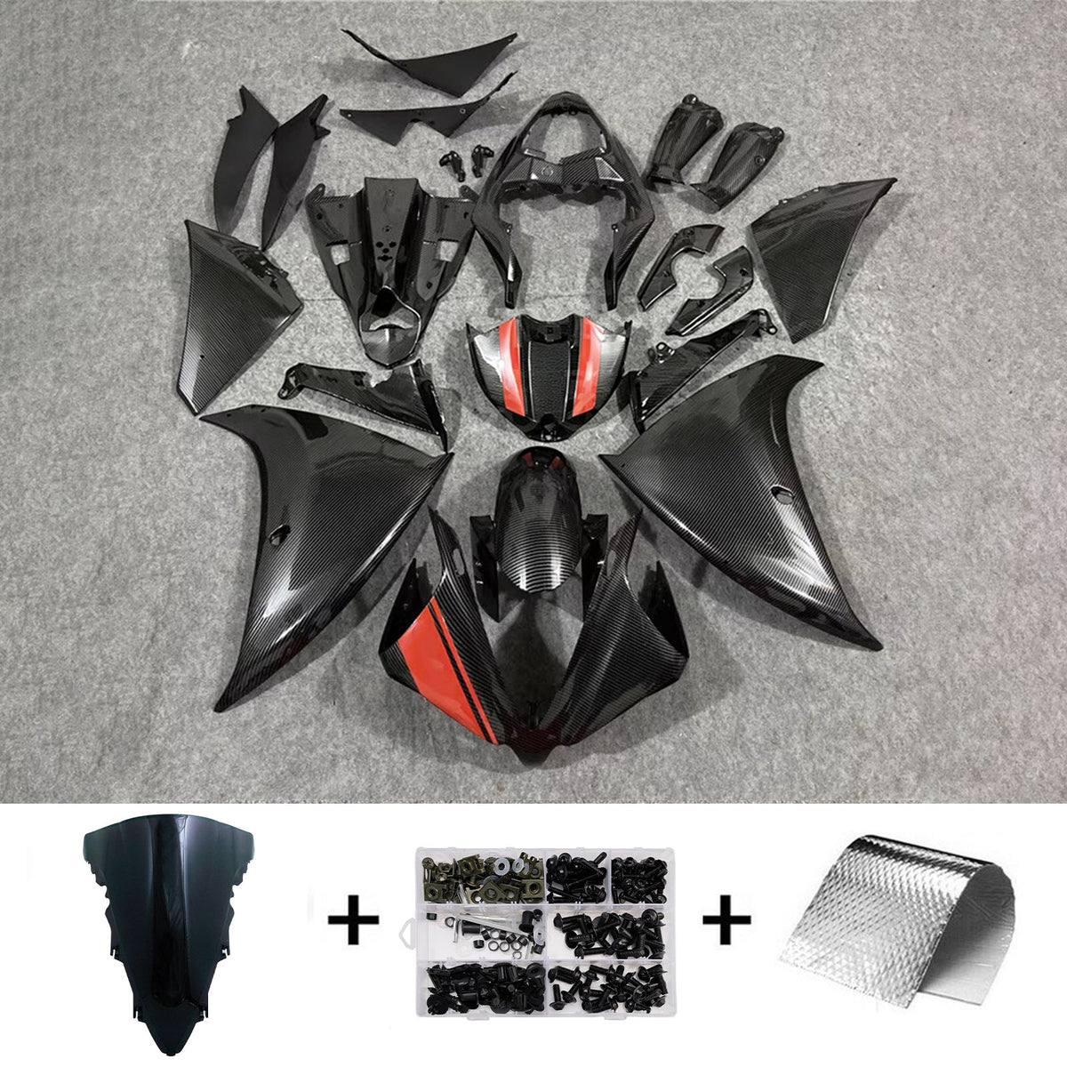 Amotopart 2009-2011 Zestaw owiewek Yamaha YZF-R1 w kolorze czarnym z włókna węglowego