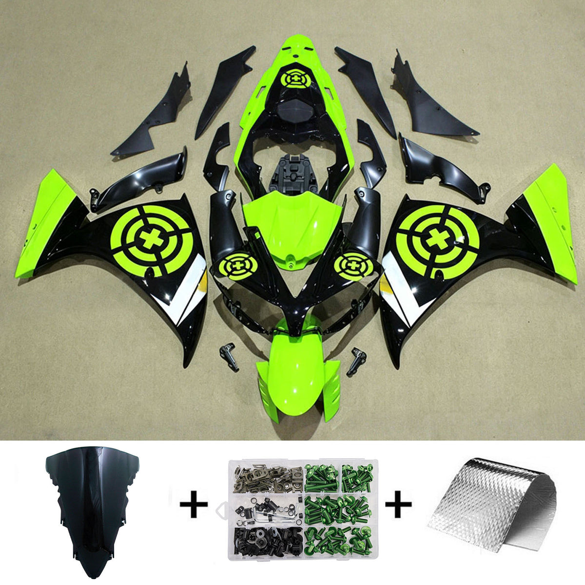 Amotopart 2012-2014 Yamaha YZF-R1 Green Gray Black Fairing Kit
