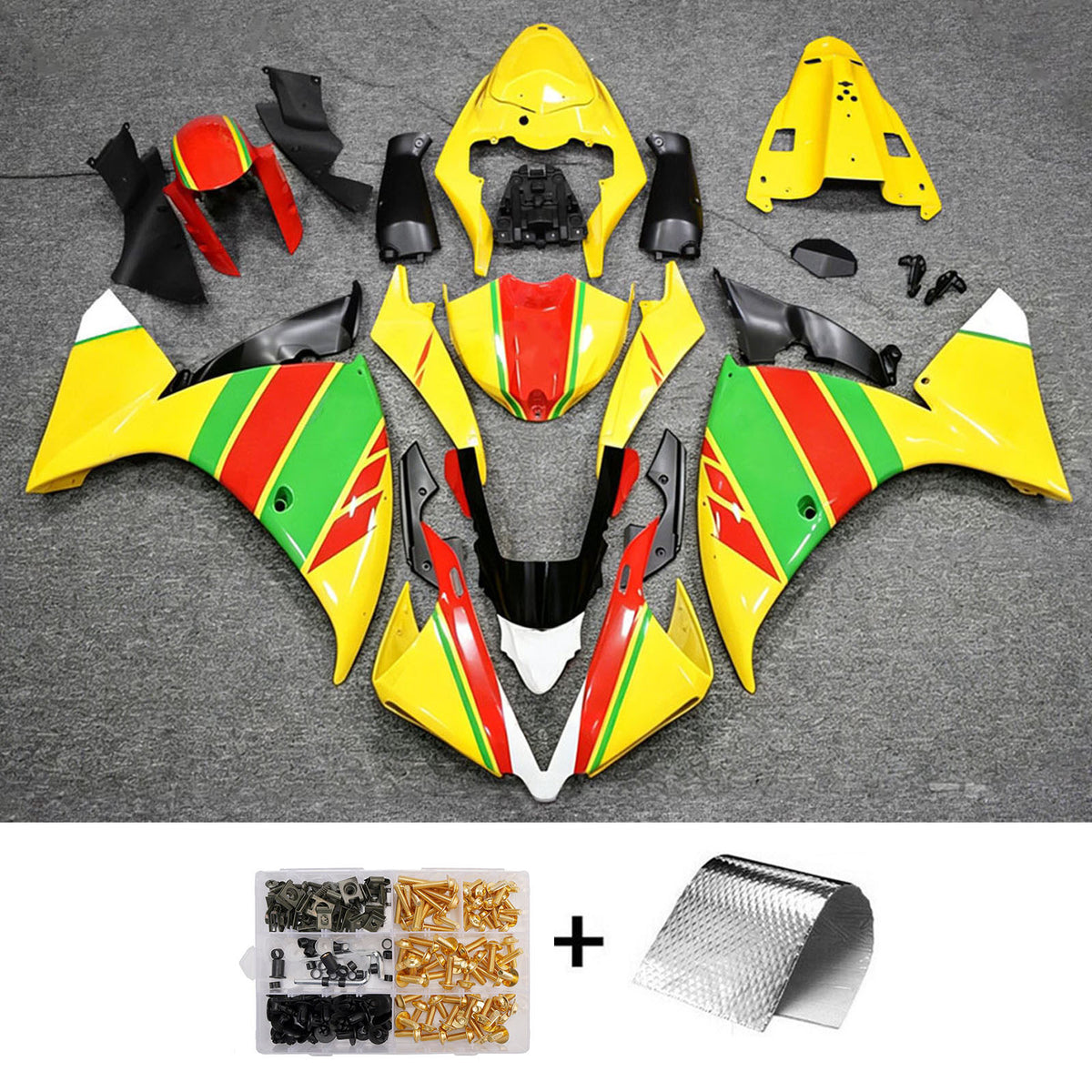 Amotopart 2012-2014 Yamaha YZF-R1 Black Gray Gold Fairing Kit