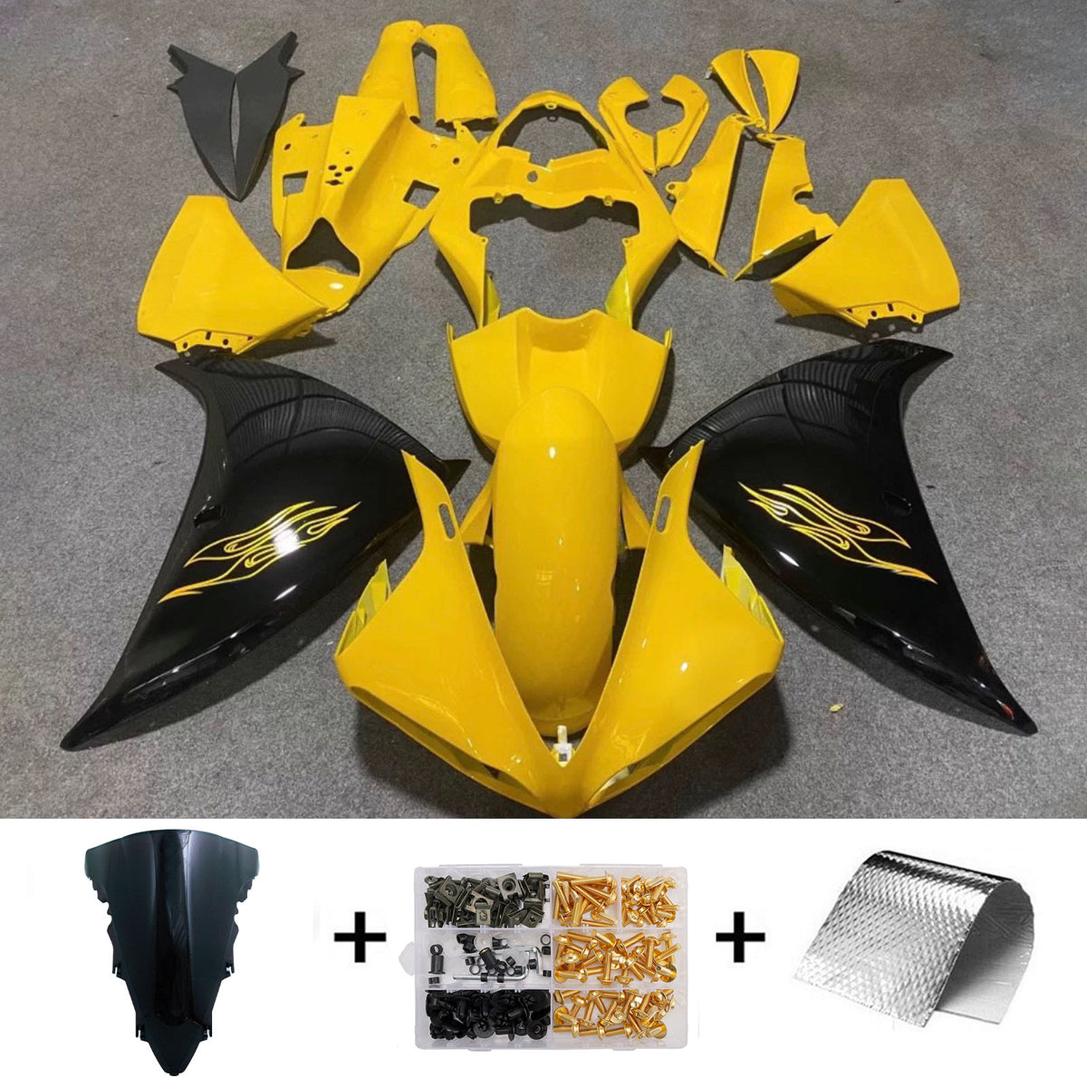 Zestaw owiewek Amotopart 2012-2014 Yamaha YZF-R1 w kolorze szarego złota i czerni