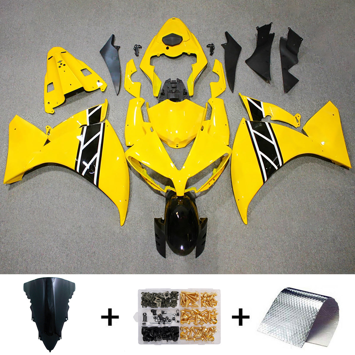 Amotopart 2012-2014 Yamaha YZF-R1 Yellow Black Fairing Kit