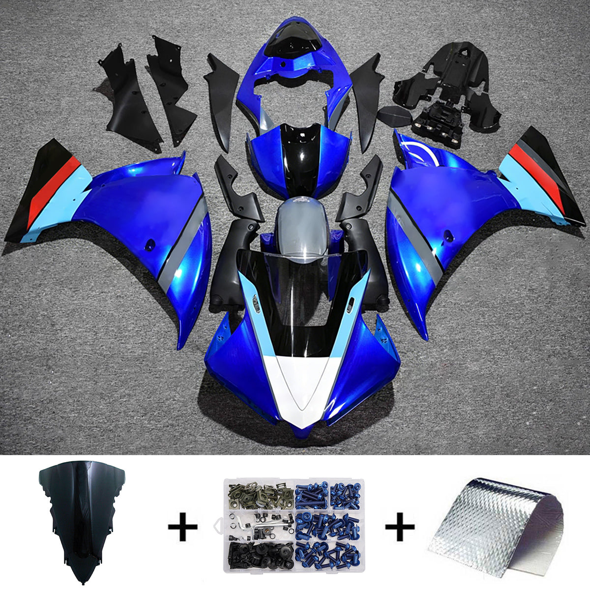 Amotopart 2012-2014 Yamaha YZF-R1 Black Blue Fairing Kit