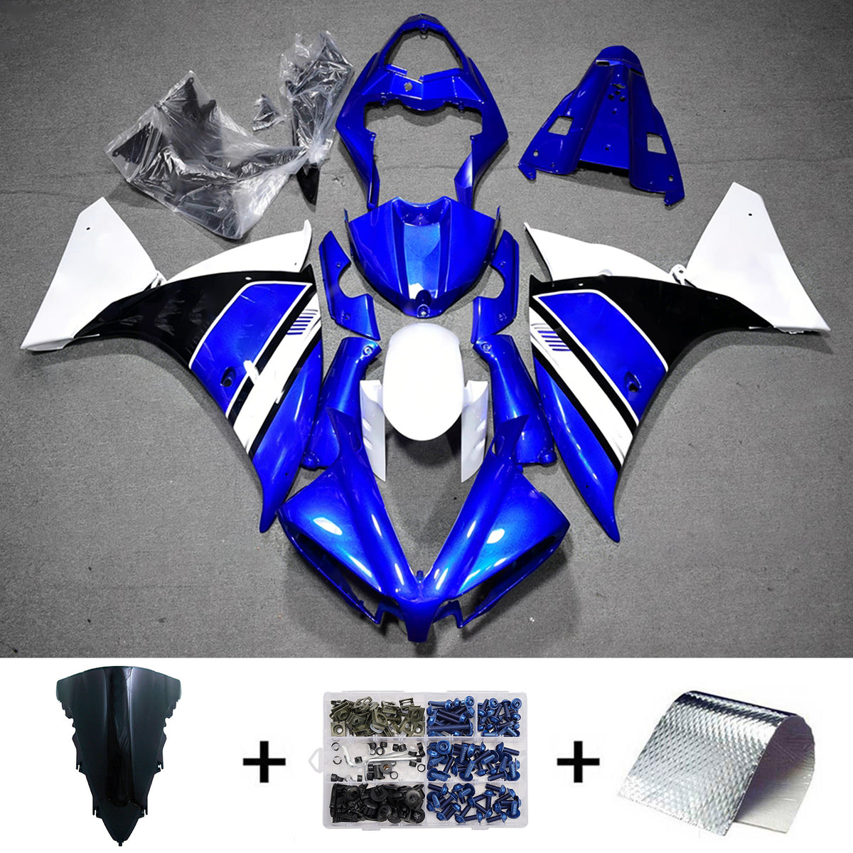 Amotopart 2012-2014 Yamaha YZF-R1 White Blue Gray Black Fairing Kit