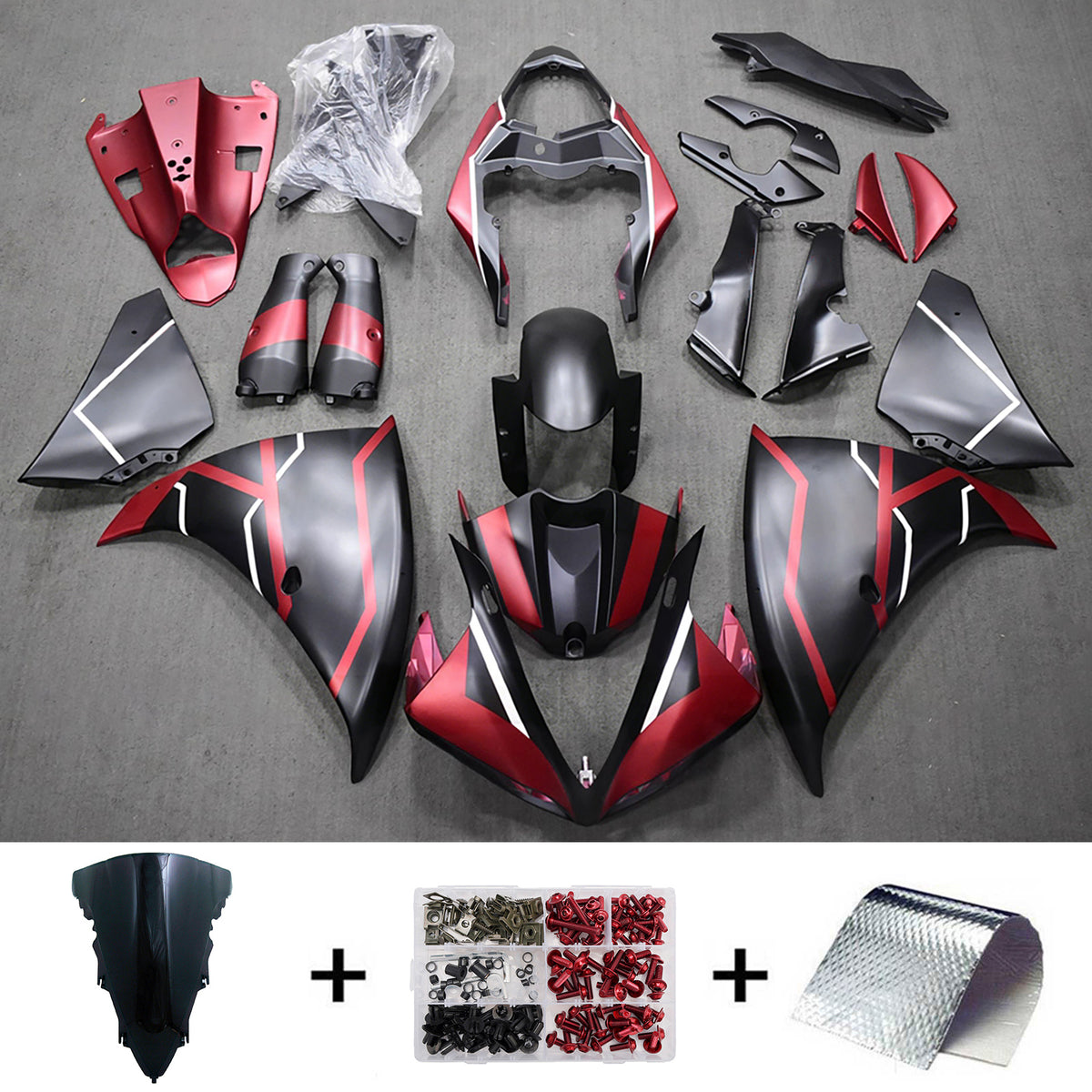 Amotopart 2012-2014 Yamaha YZF-R1 Black Red Gray Fairing Kit