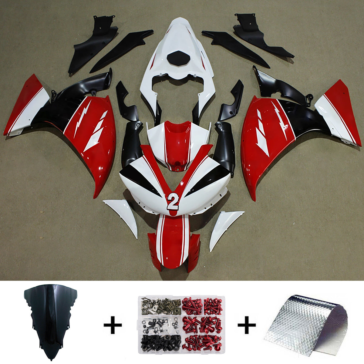 Amotopart 2012-2014 Yamaha YZF-R1 White Black Gray Red Fairing Kit