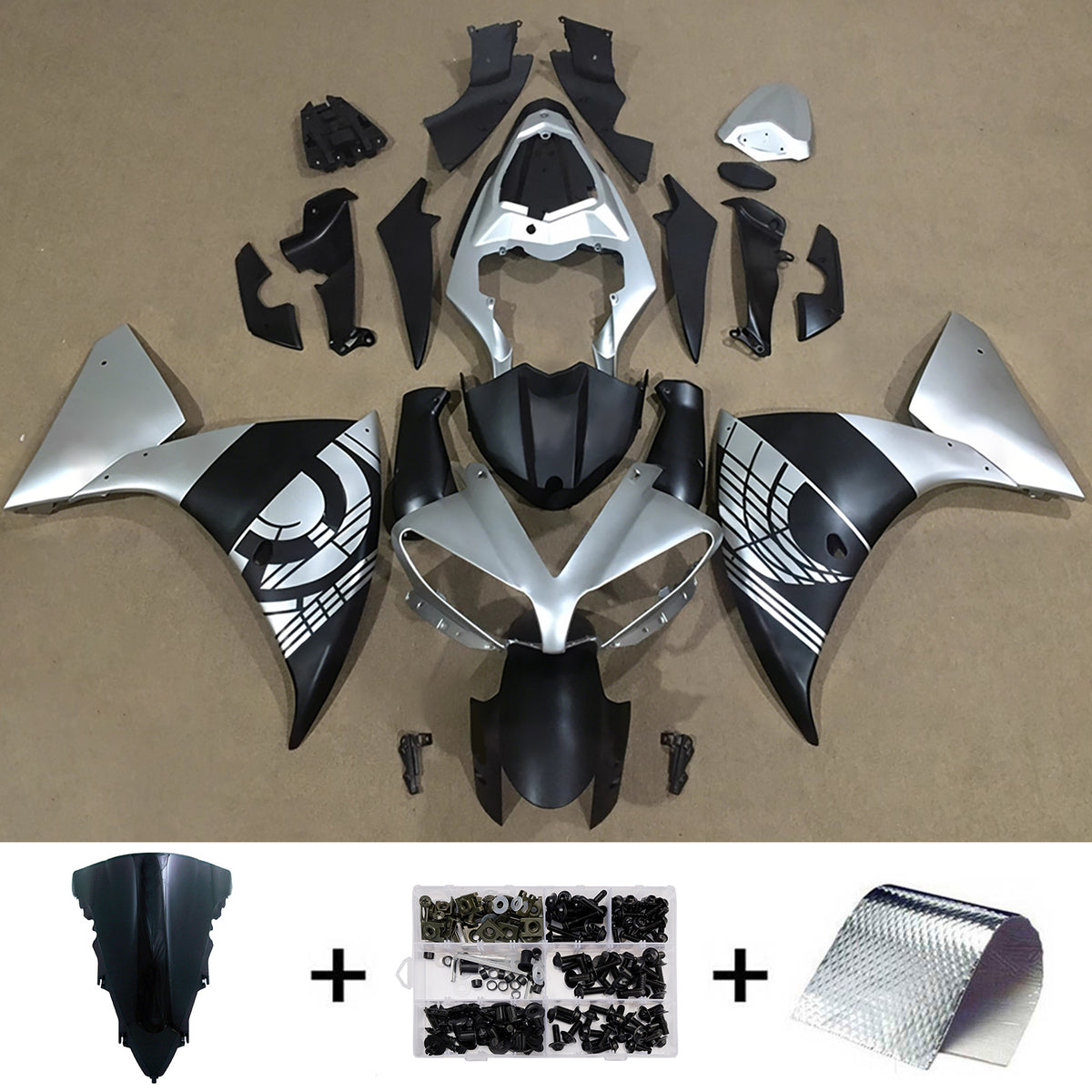 Amotopart 2009-2011 Yamaha YZF-R1 Kit de carénage noir gris or