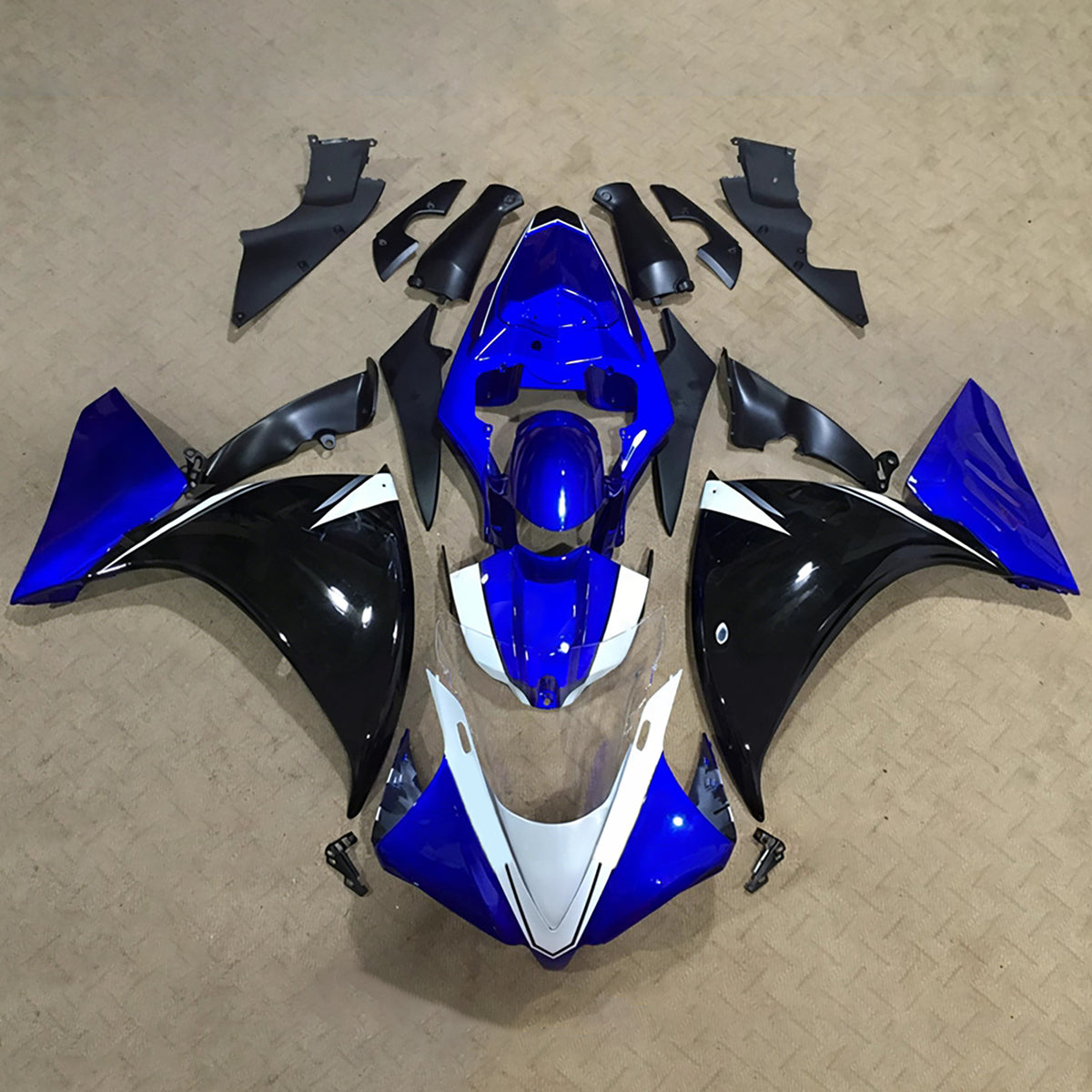 Amotopart 2012–2014 Yamaha YZF-R1 Gold Grau Schwarz Blau Verkleidungsset