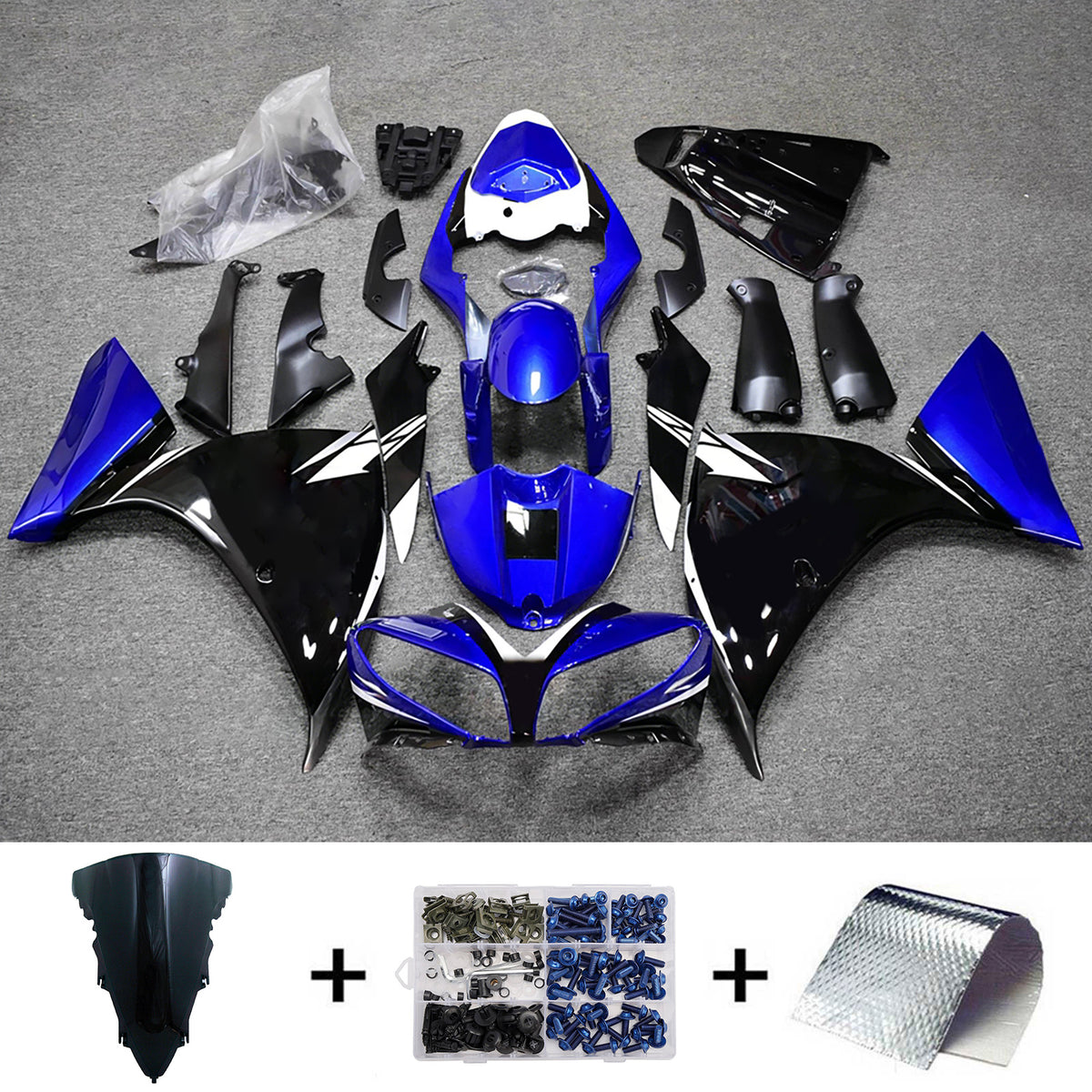 Amotopart 2012-2014 Yamaha YZF-R1 Black Blue Fairing Kit