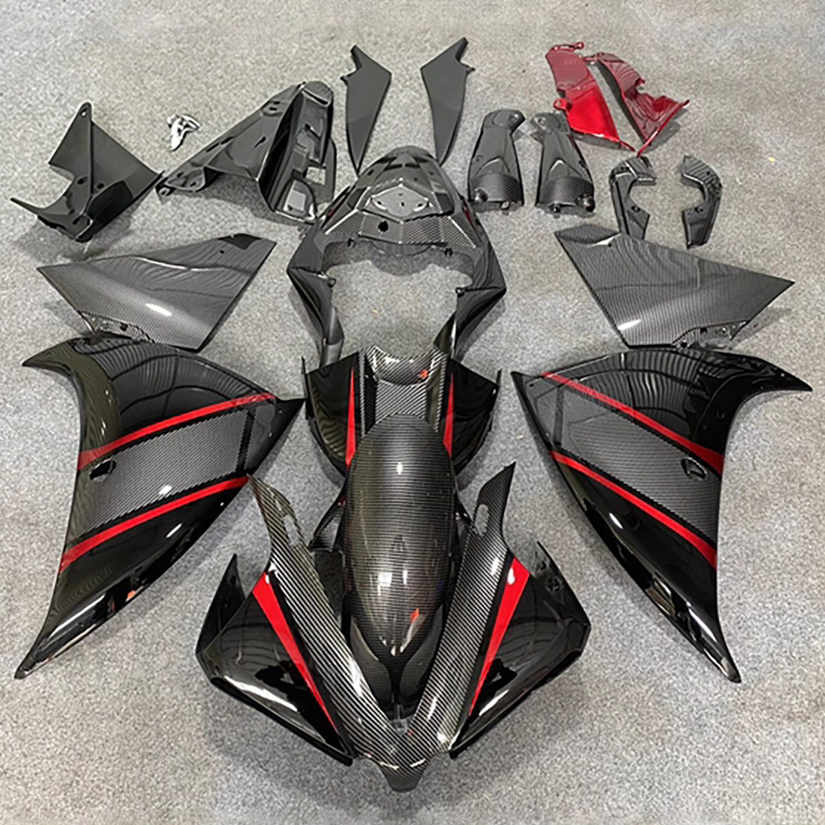 Amotopart 2012-2014 Yamaha YZF-R1 Red Black Carbon Fiber Pattern Fairing Kit