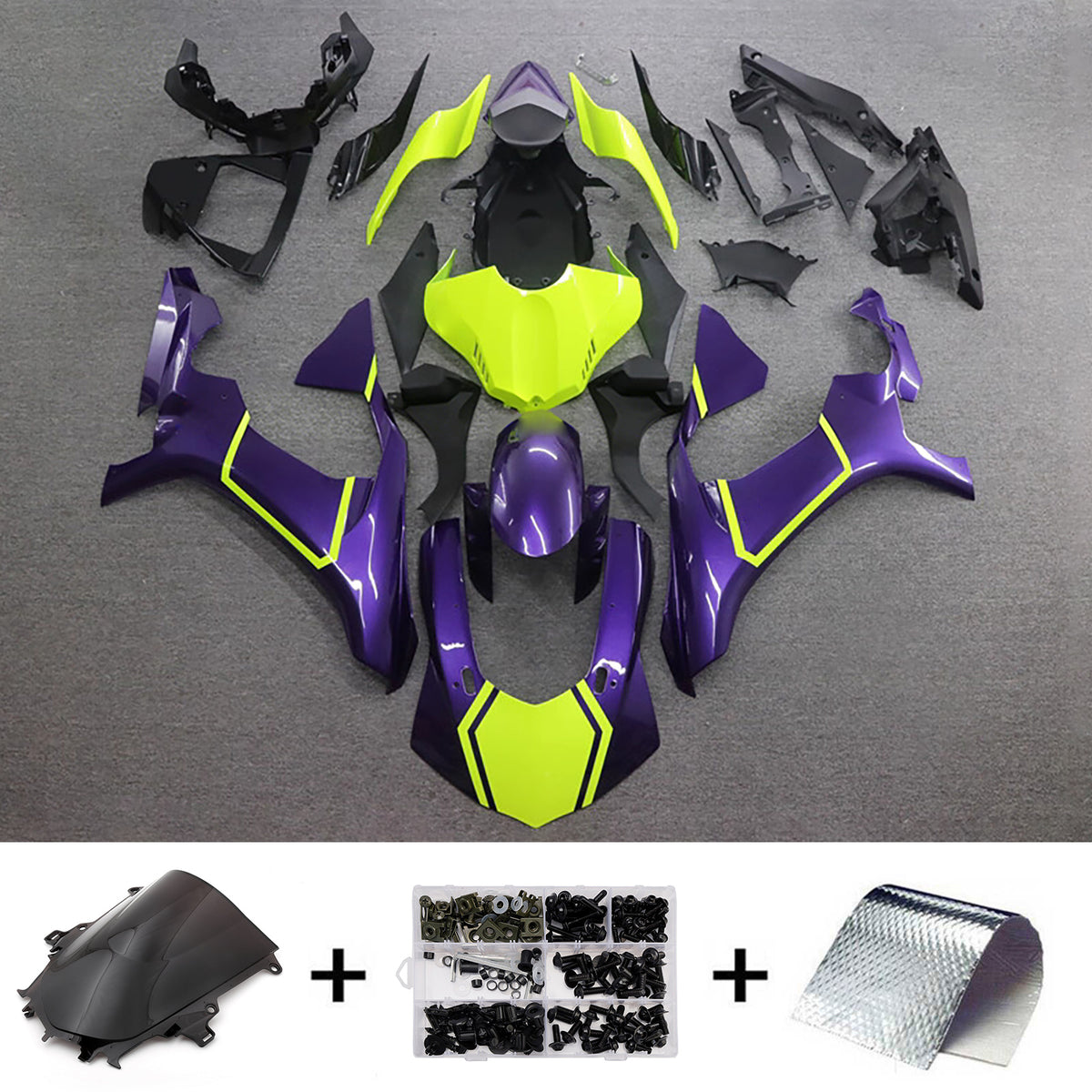 Amotopart 2015-2019 Yamaha YZF-R1 Green Purple Black Fairing Kit