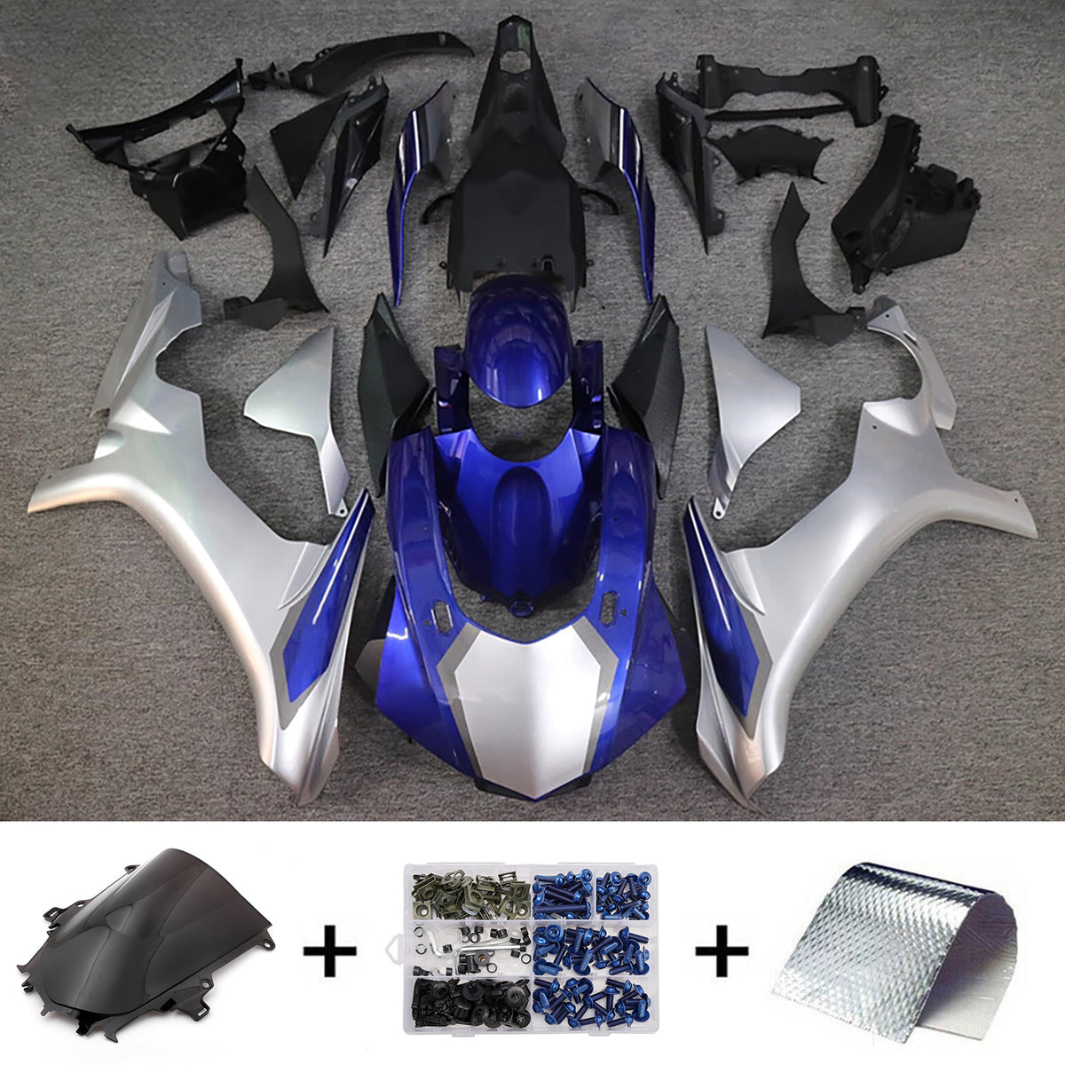 Amotopart 2015-2019 Yamaha YZF-R1 Grå Blå Sort Fairing Kit