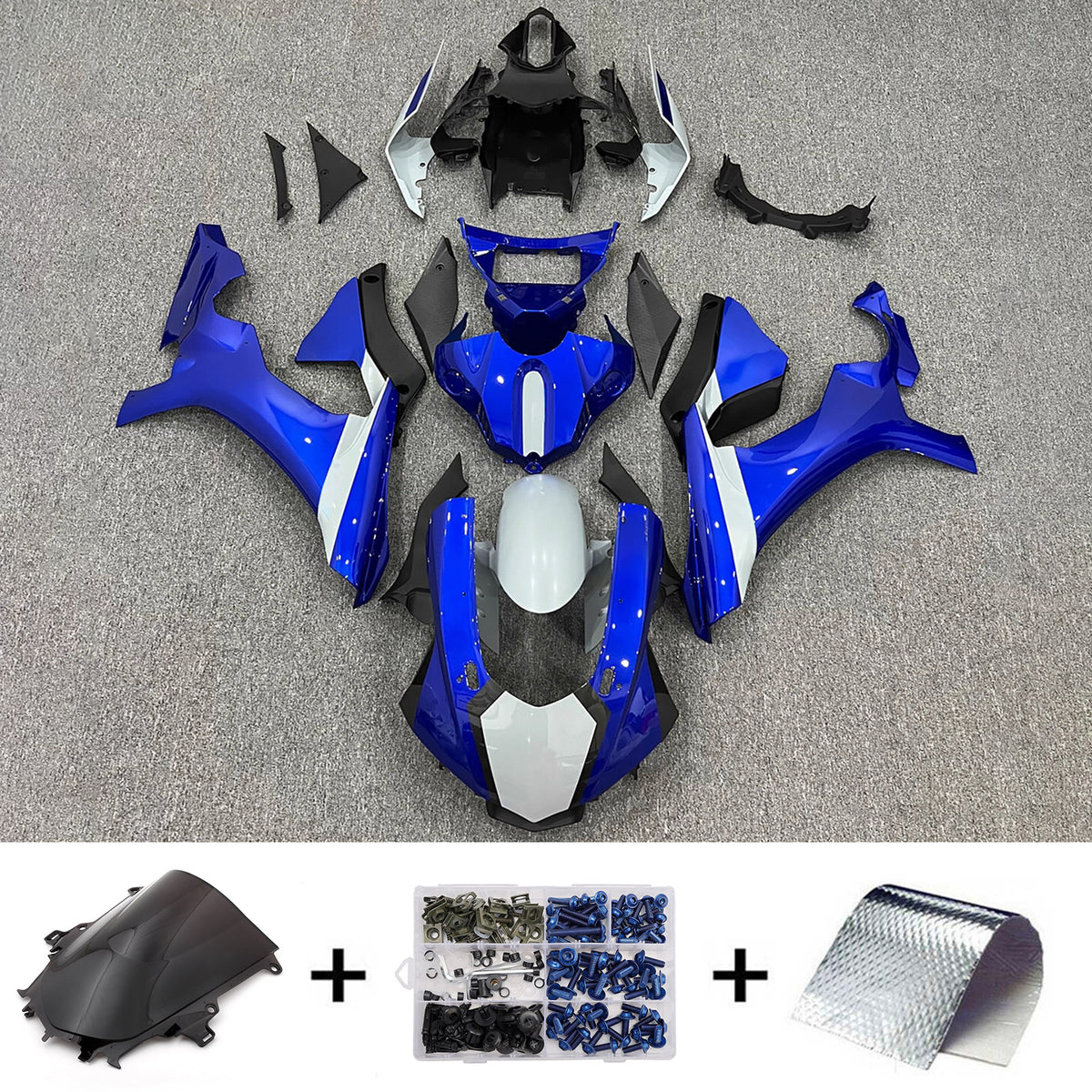 Zestaw owiewek Amotopart 2015-2019 Yamaha YZF-R1 w kolorze szarym, czarnym i niebieskim