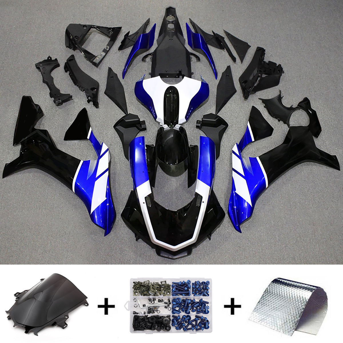 Amotopart 2015-2019 Yamaha YZF-R1 Black Blue Fairing Kit