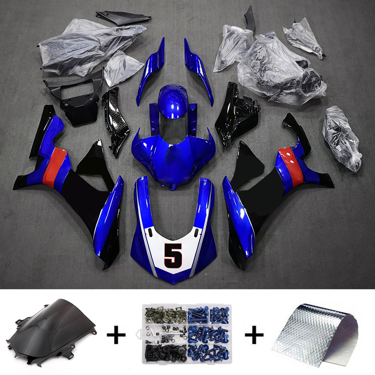 Amotopart 2015-2019 Yamaha YZF-R1 Blue Grey Black Fairing Kit