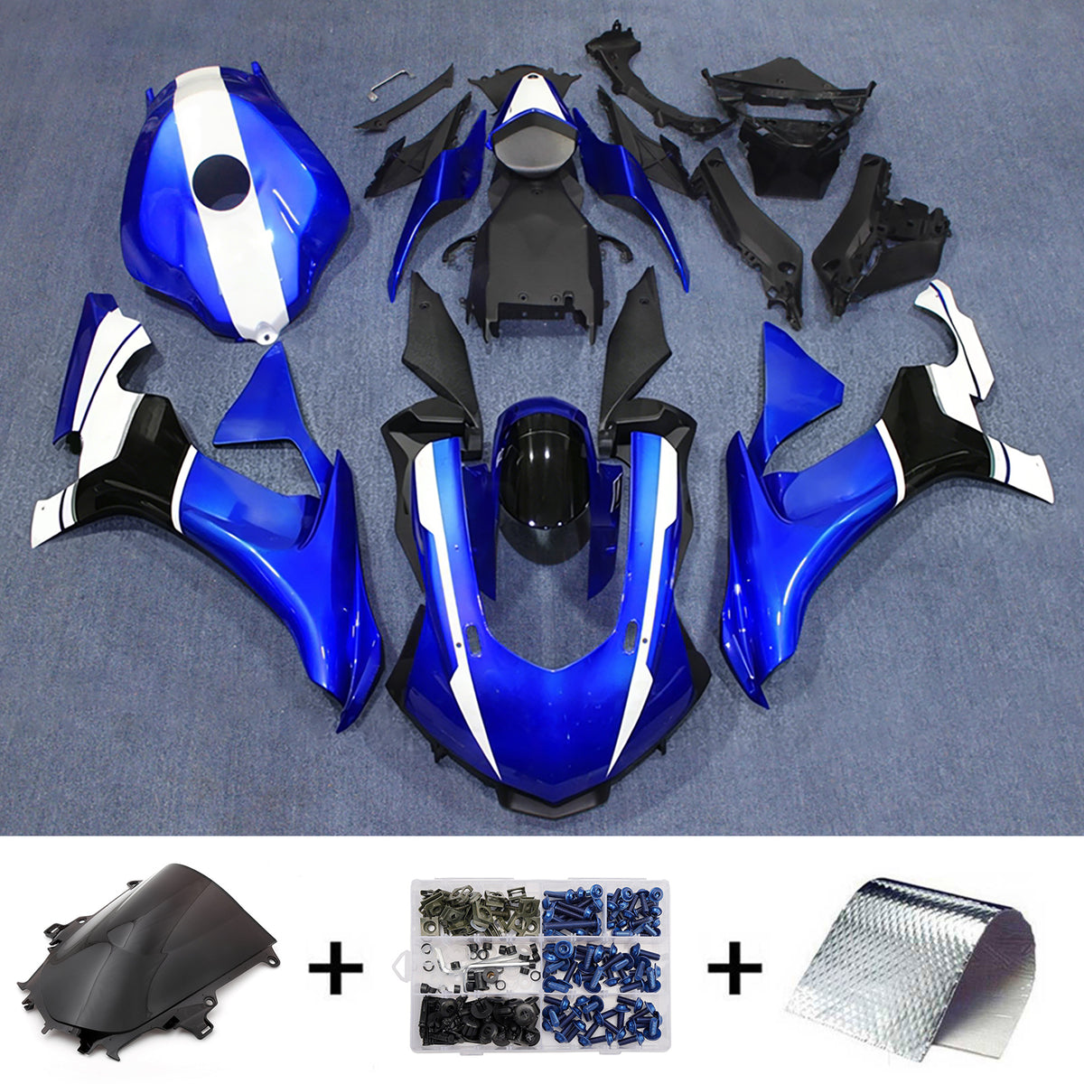 Zestaw owiewek Amotopart 2015-2019 Yamaha YZF-R1 niebiesko-czarno-biały