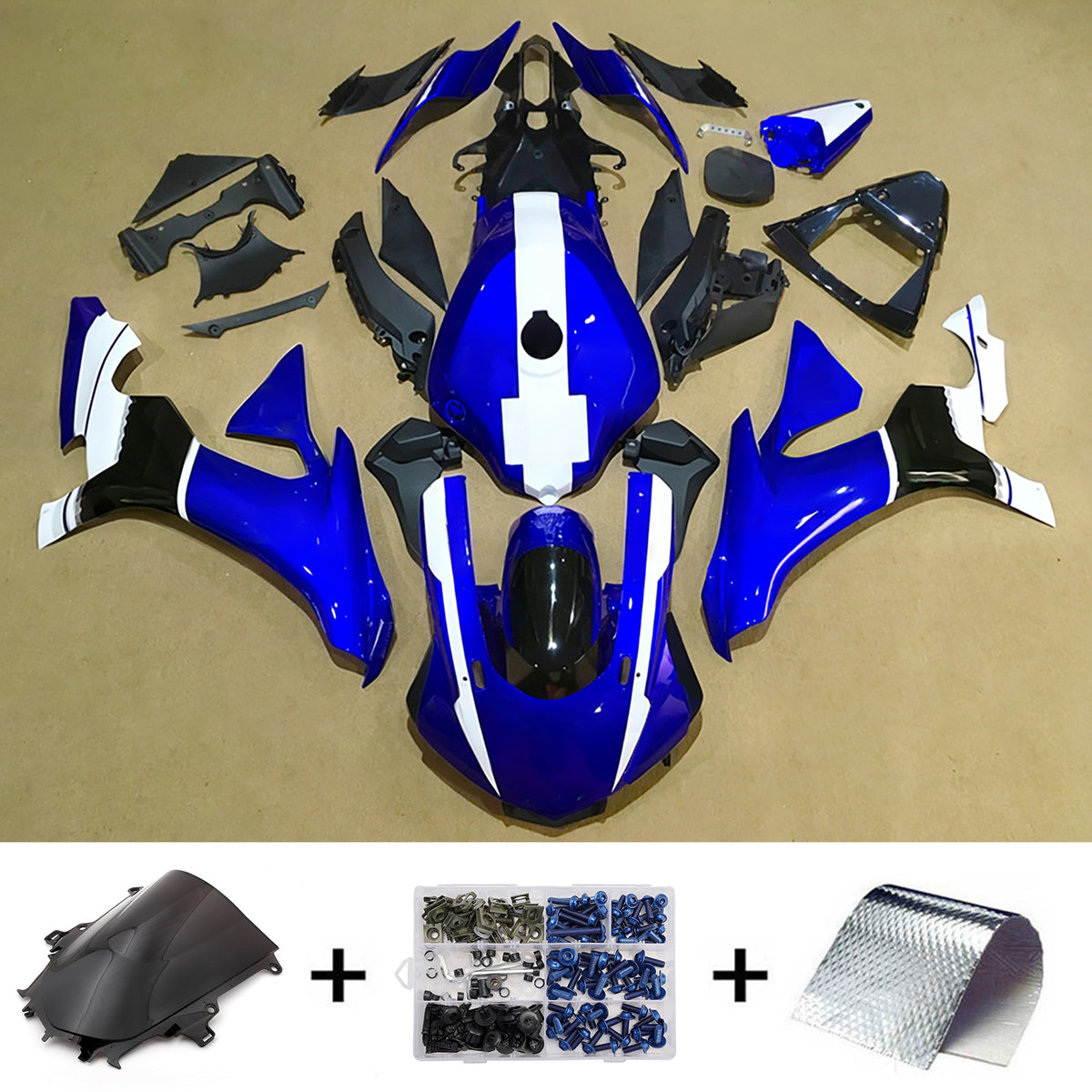 Amotopart 2015-2019 Yamaha YZF-R1 Kit de carenado dorado blanco negro azul