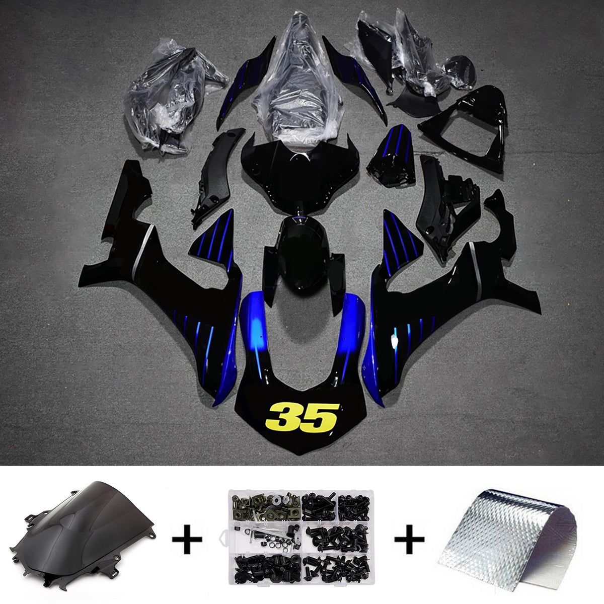 Amotopart 2015-2019 Yamaha YZF-R1 Blue Black Fairing Kit