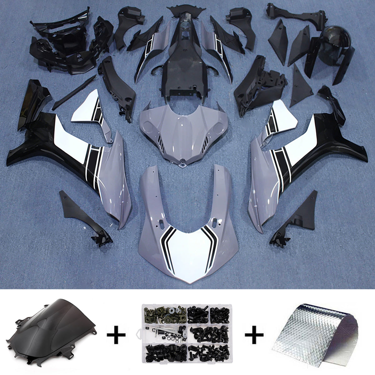 Amotopart 2015-2019 Yamaha YZF-R1 Kit de carénage noir blanc bleu
