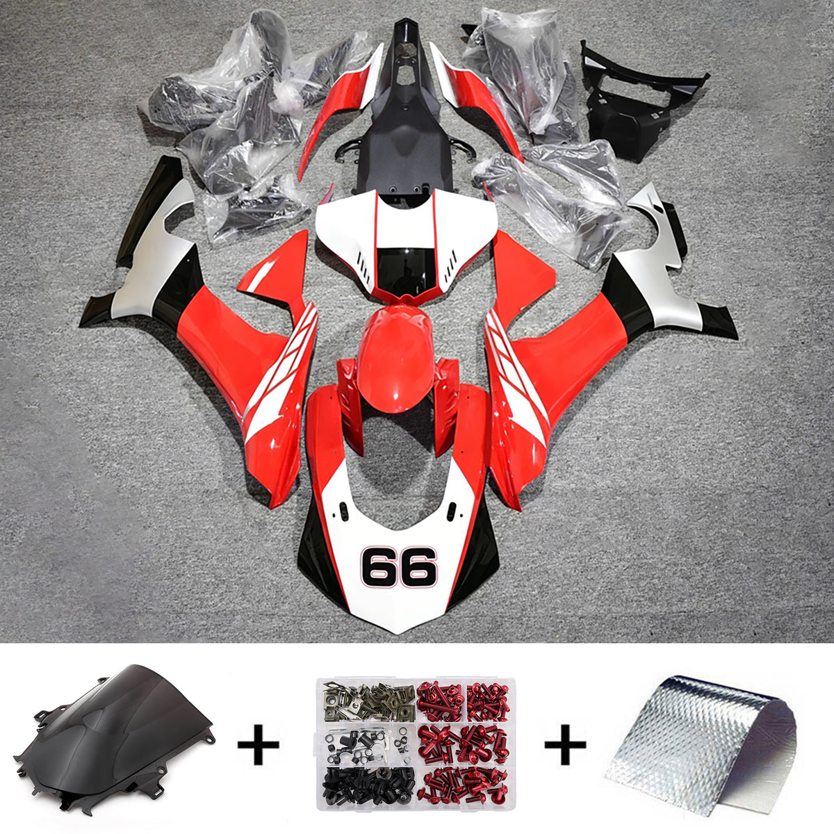 Kit carena Amotopart 2015-2019 Yamaha YZF-R1 Grigio Rosso Nero