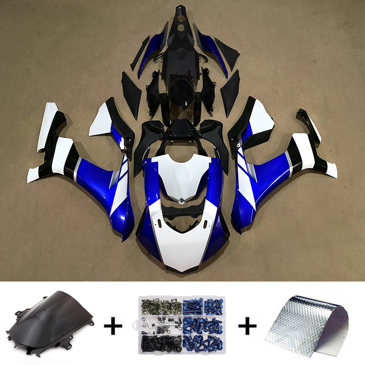 Amotopart 2015-2019 Yamaha YZF-R1 Blue Black White Gold Fairing Kit