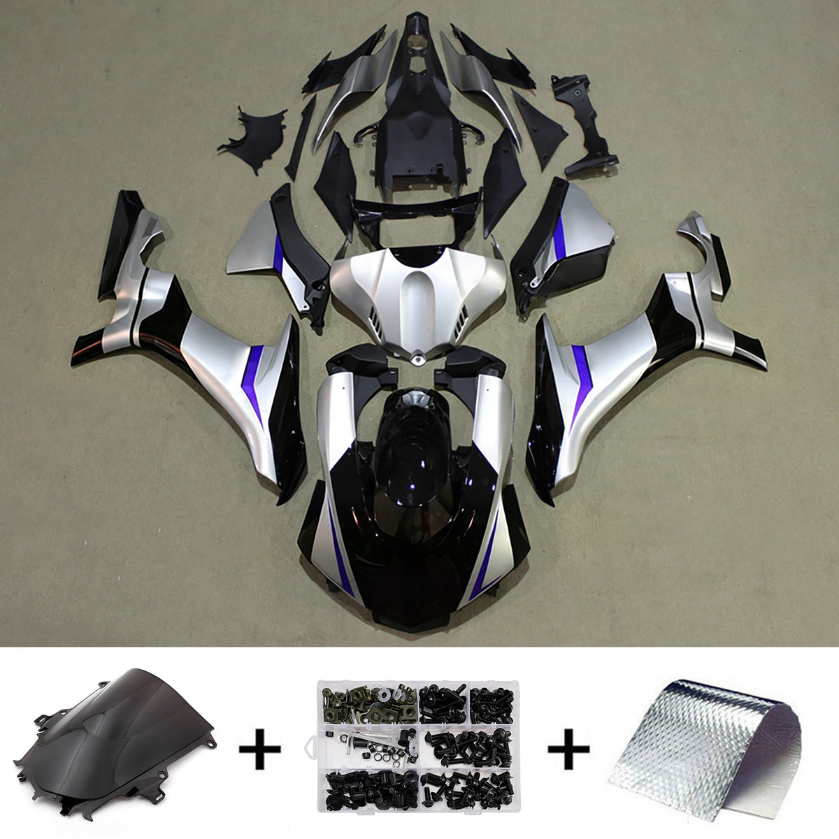 Amotopart 2015-2019 Yamaha YZF-R1 White Gray Black Fairing Kit