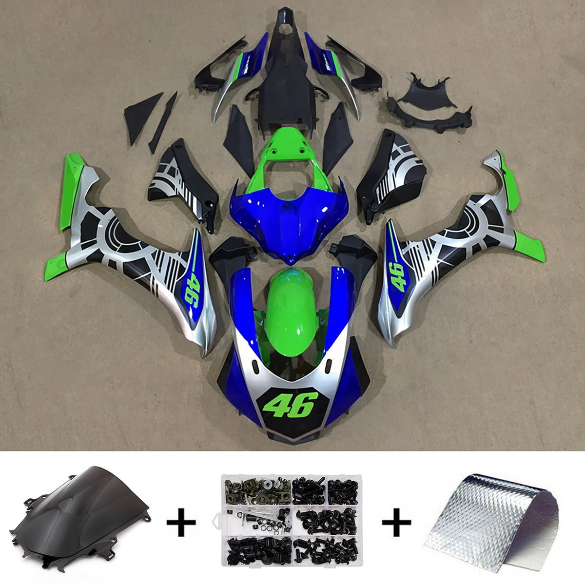 Amotopart 2015-2019 Yamaha YZF-R1 Gray Blue Black Green Fairing Kit