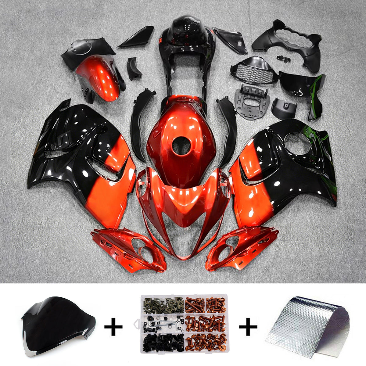 Amotopart 2008-2020 Suzuki Hayabusa GSX1300R Orange Black Red Fairing Kit