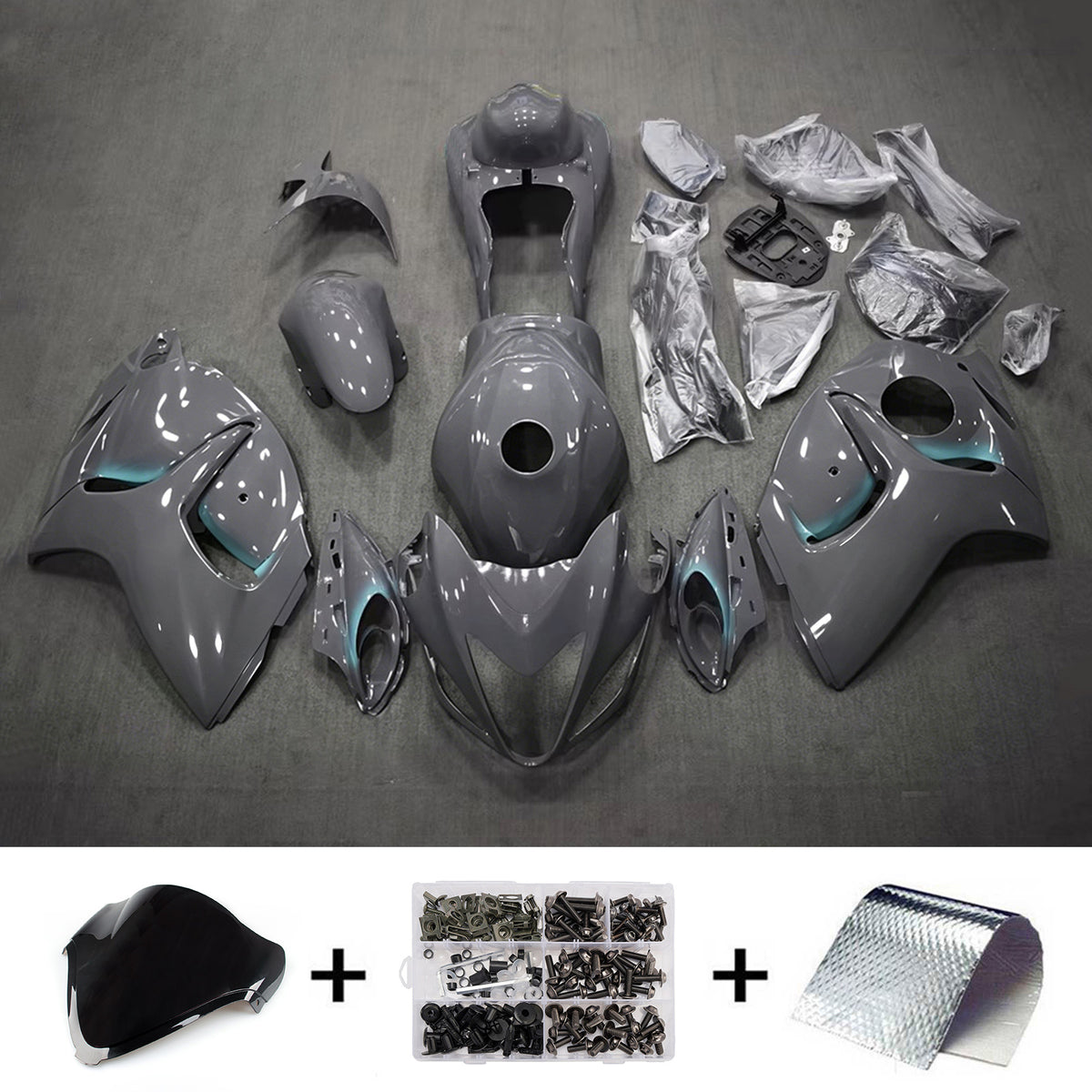 Amotopart 2008-2020 Suzuki Hayabusa GSX1300R Gray Black Fairing Kit