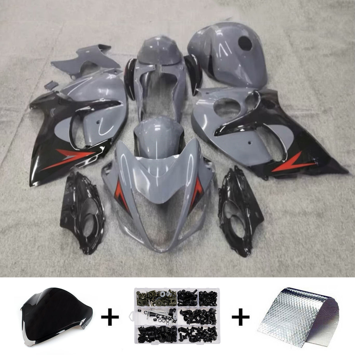 Amotopart 2008-2020 Suzuki Hayabusa GSX1300R Gray Black Fairing Kit