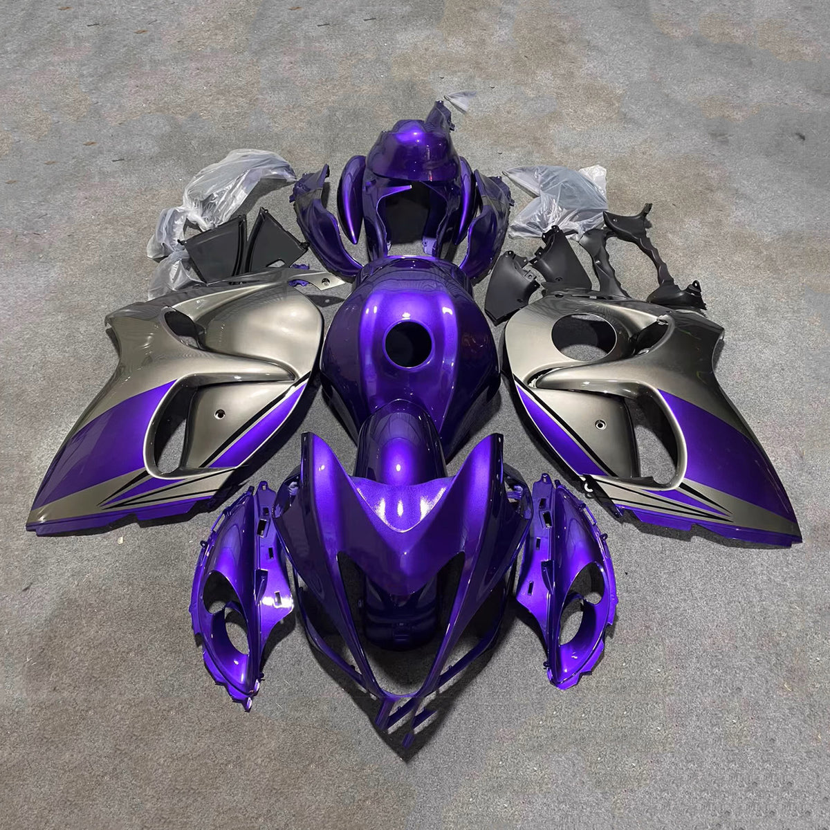 Amotopart 2008–2020 Suzuki Hayabusa GSX1300R Lila Blau Schwarz Grau Verkleidungsset