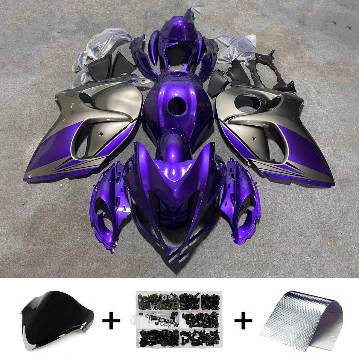 Amotopart 2008–2020 Suzuki Hayabusa GSX1300R Lila Blau Schwarz Grau Verkleidungsset