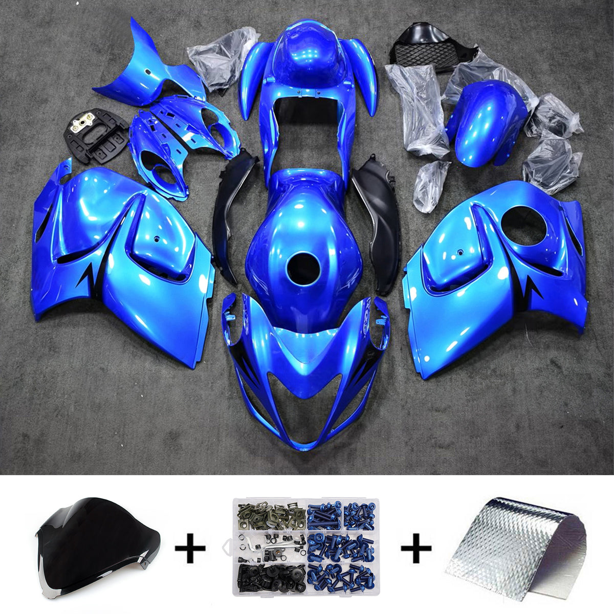 Amotopart 2008-2020 Suzuki Hayabusa GSX1300R Black Blue Fairing Kit