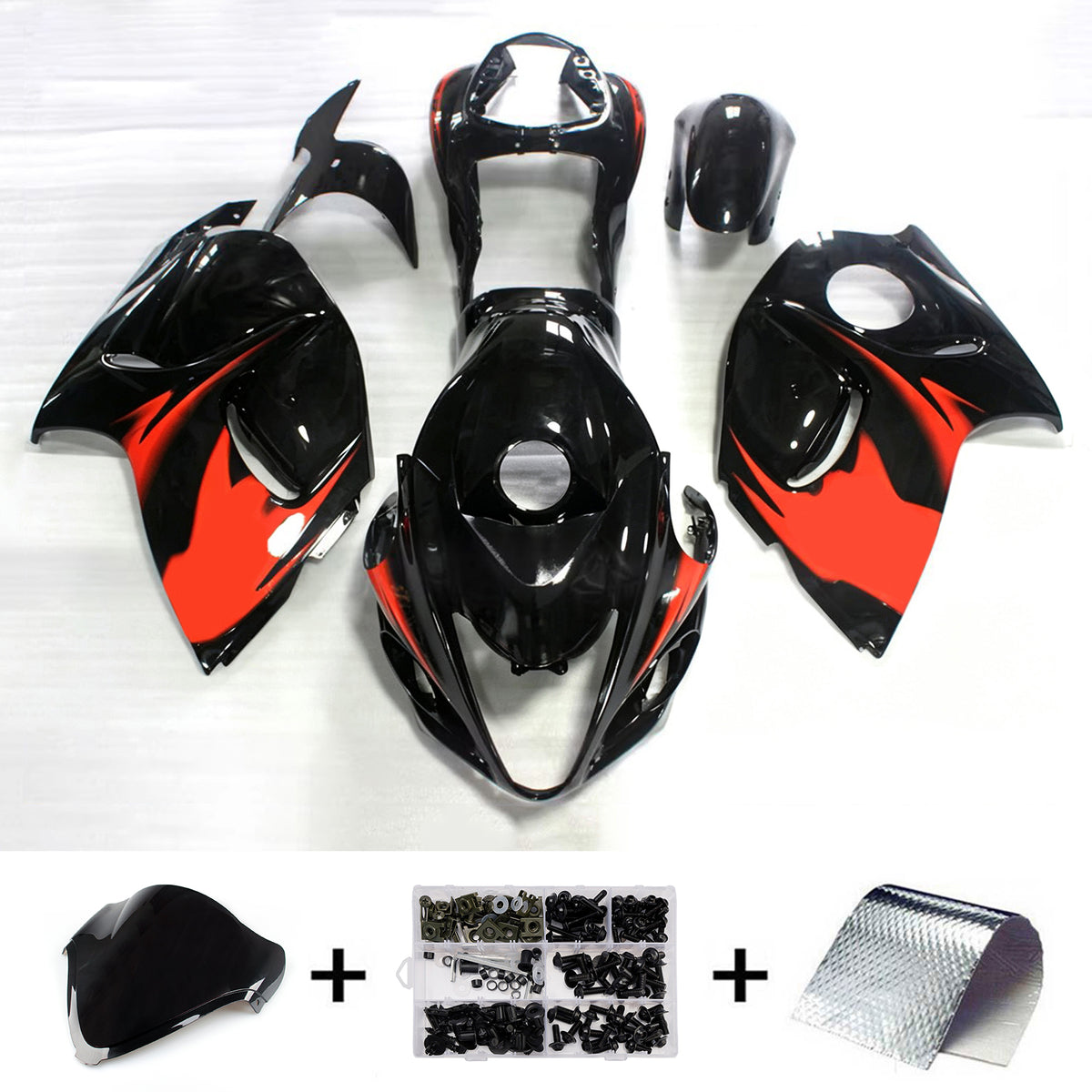 Amotopart 2008-2020 Suzuki Hayabusa GSX1300R Black Gray Red Fairing Kit
