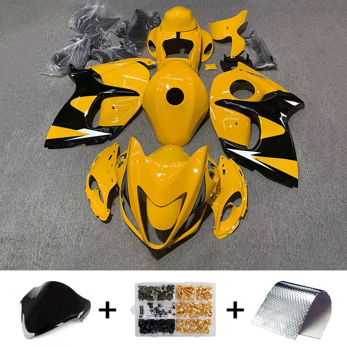 Amotopart 2008-2020 Suzuki Hayabusa GSX1300R Black Yellow Fairing Kit