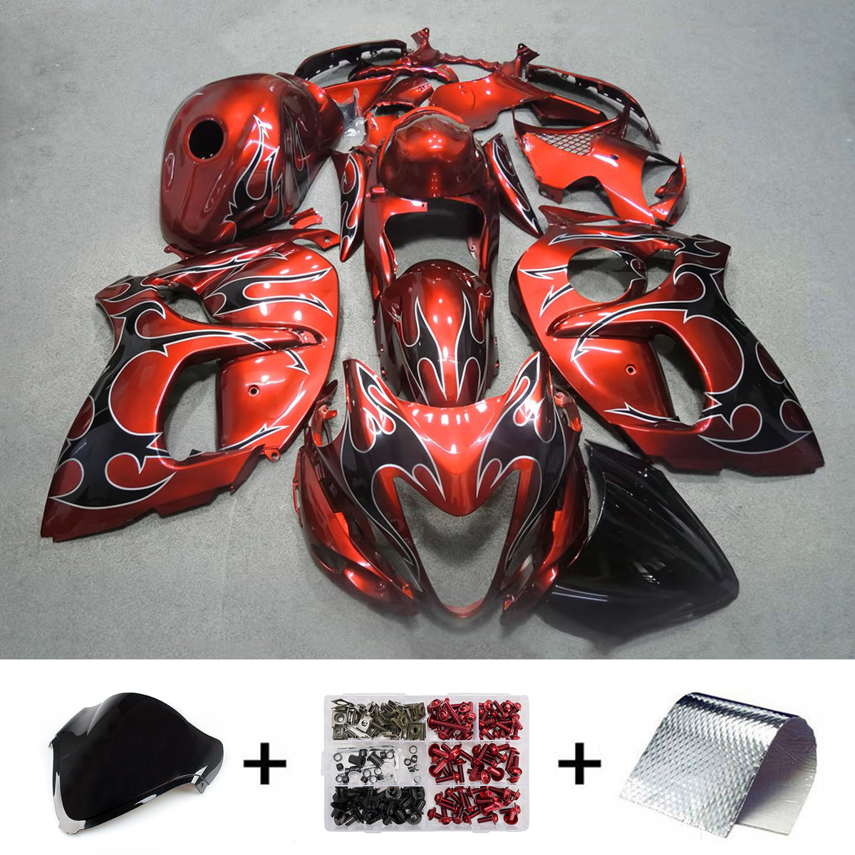 Amotopart 2008-2020 Suzuki Hayabusa GSX1300R Black Red Fairing Kit