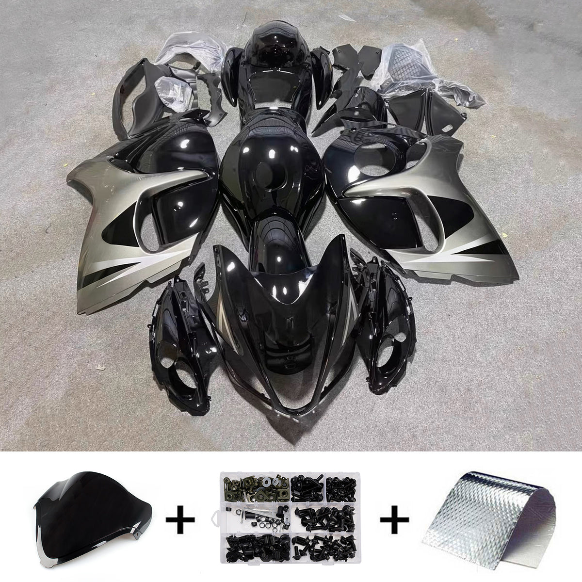 Amotopart 2008-2020 Suzuki Hayabusa GSX1300R Black Gray Fairing Kit
