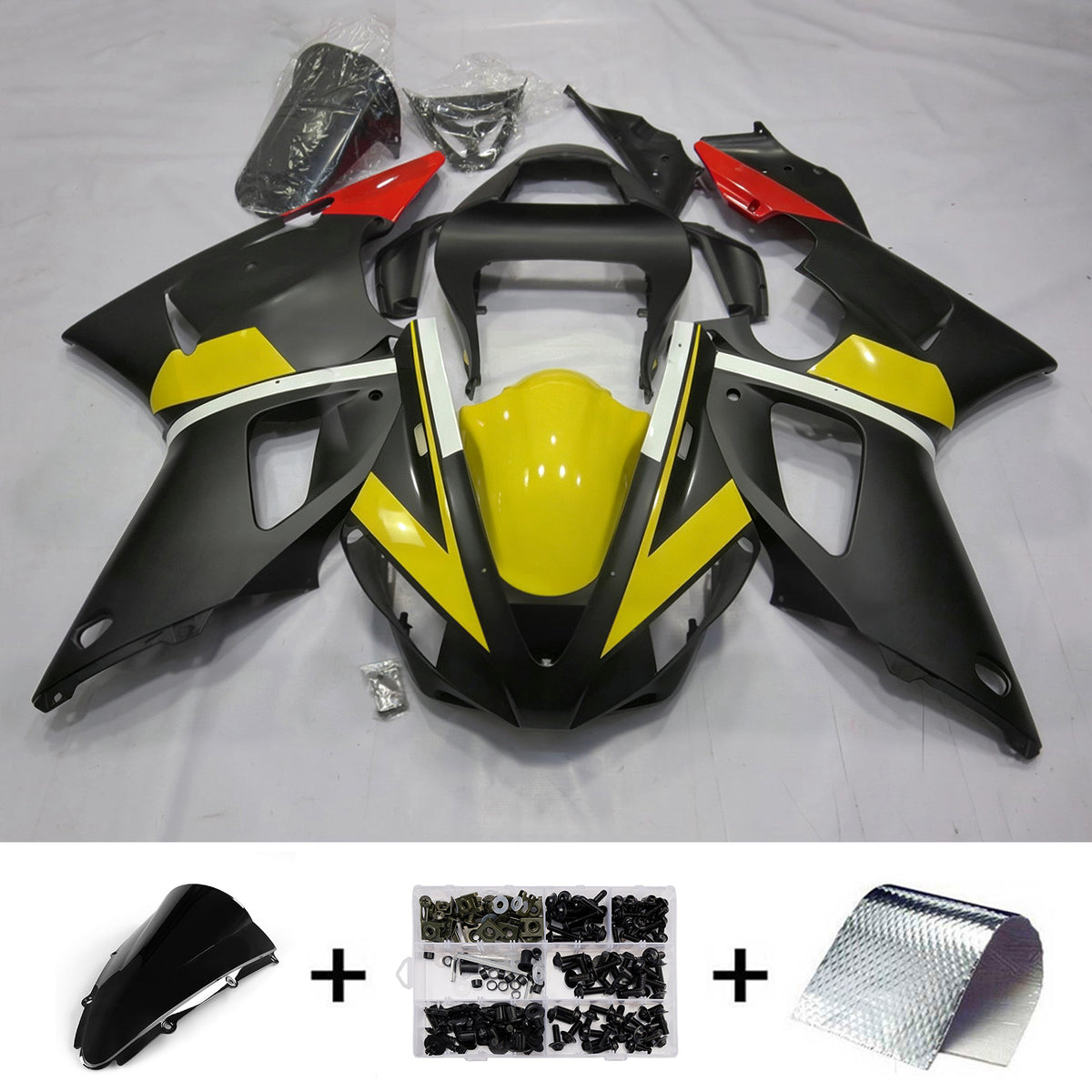 Zestaw owiewek Amotopart 2000-2001 Yamaha YZF-R1 w kolorze czarno-szarym i żółtym