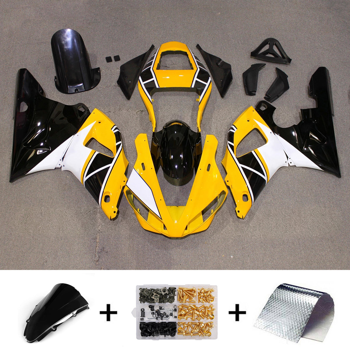 Amotopart 2000-2001 Yamaha YZF-R1 Black Gray Gold Fairing Kit