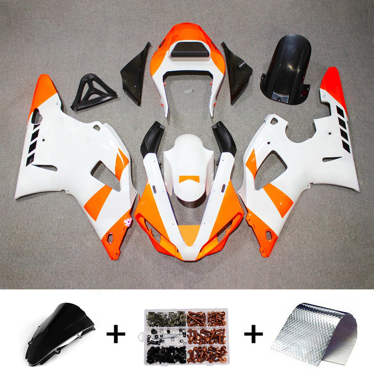 Amotopart 2000-2001 Yamaha YZF-R1 Orange White Black Gray Fairing Kit