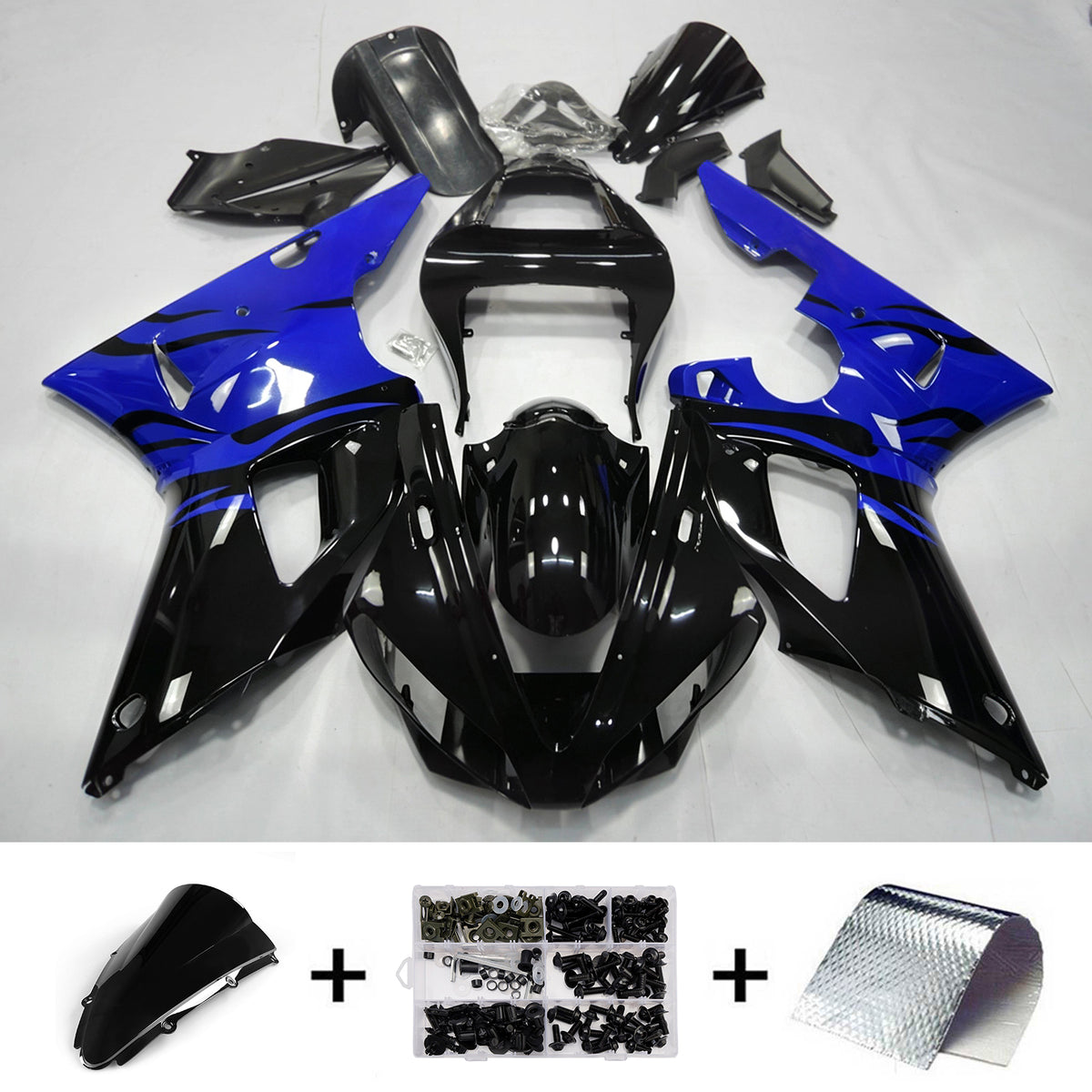 Amotopart 2000-2001 Yamaha YZF-R1 Blue White Black Gray Fairing Kit