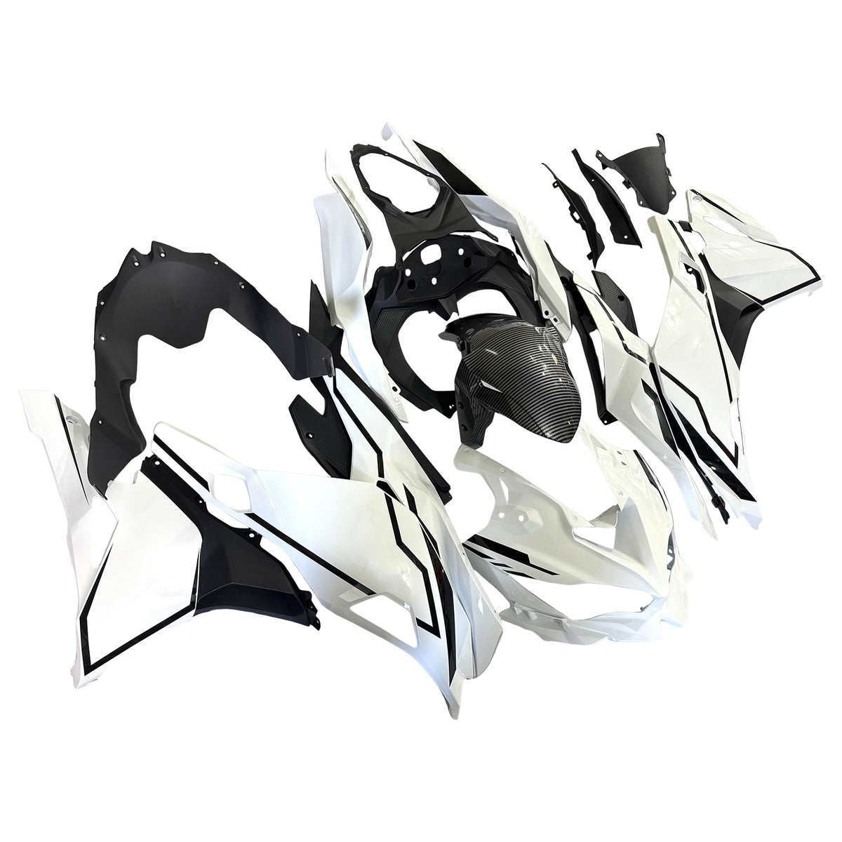 Amotopart 2019-2026 Kawasaki Ninja ZX-25R ZX-4R ZX-4RR Black White Carbon Fiber Pattern Fairing Kit