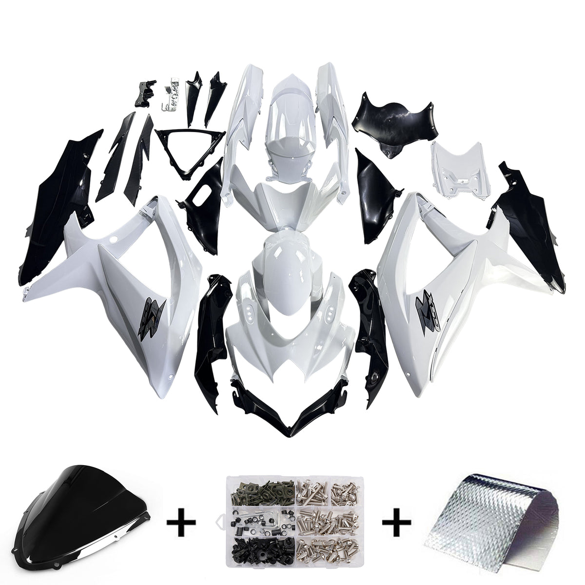 Amotopart 2008–2010 Suzuki GSXR 600/750 K8 Weiß Schwarz Verkleidungsset
