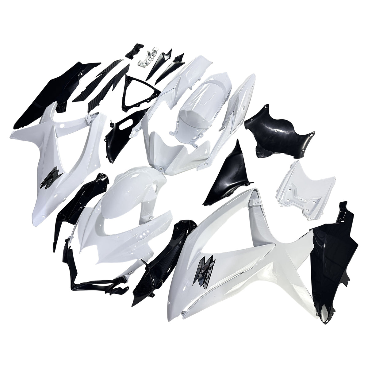 Amotopart 2008–2010 Suzuki GSXR 600/750 K8 Weiß Schwarz Verkleidungsset