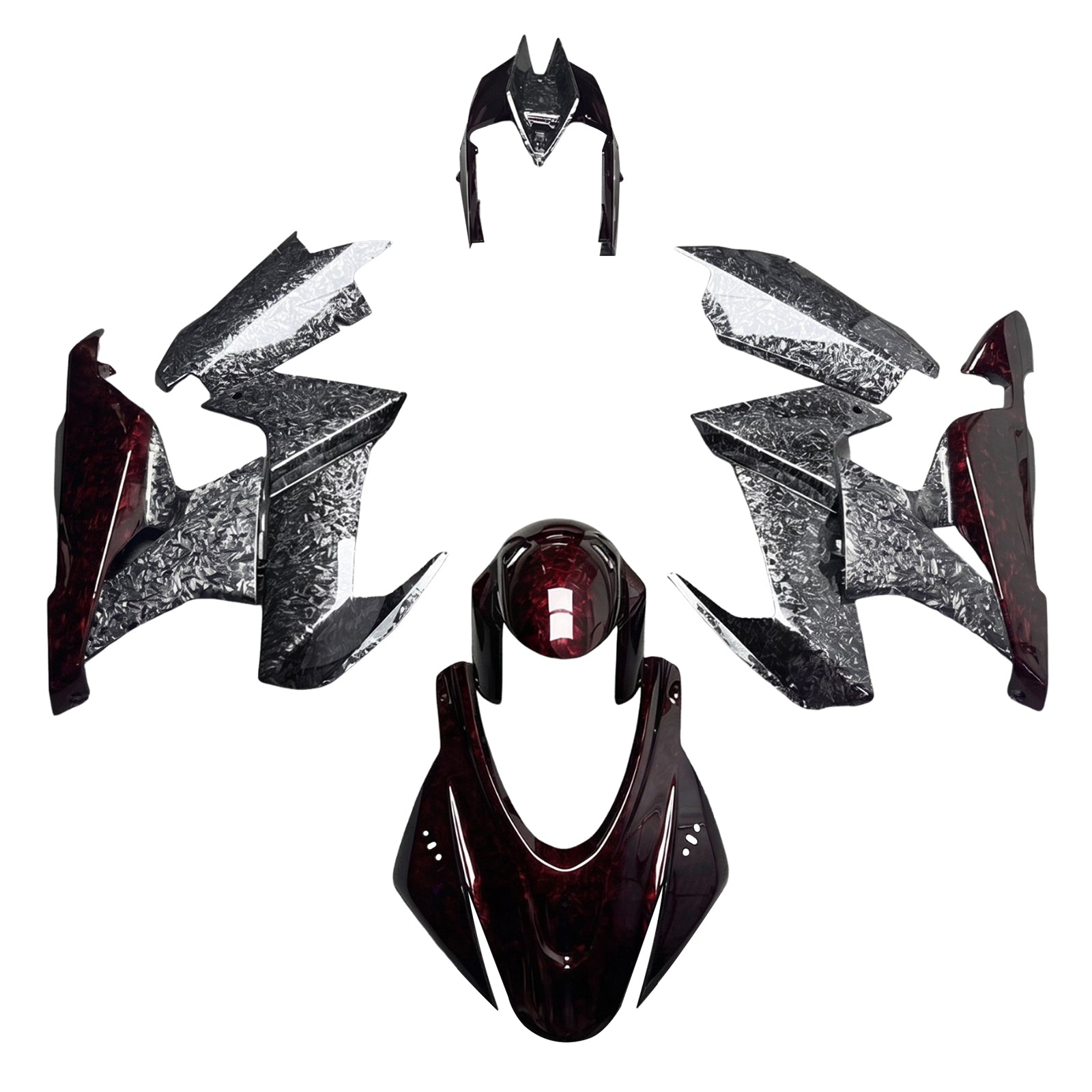 Amotopart 2020–2024 Aprilia RS 660 Schwarz Rot geschmiedetes Carbonfaser-Muster-Verkleidungsset